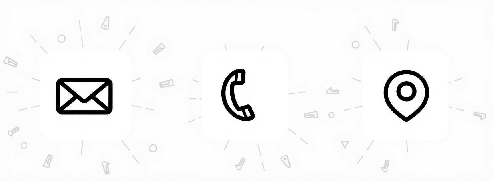 Minimalist icons for email, phone, and location, clean and modern